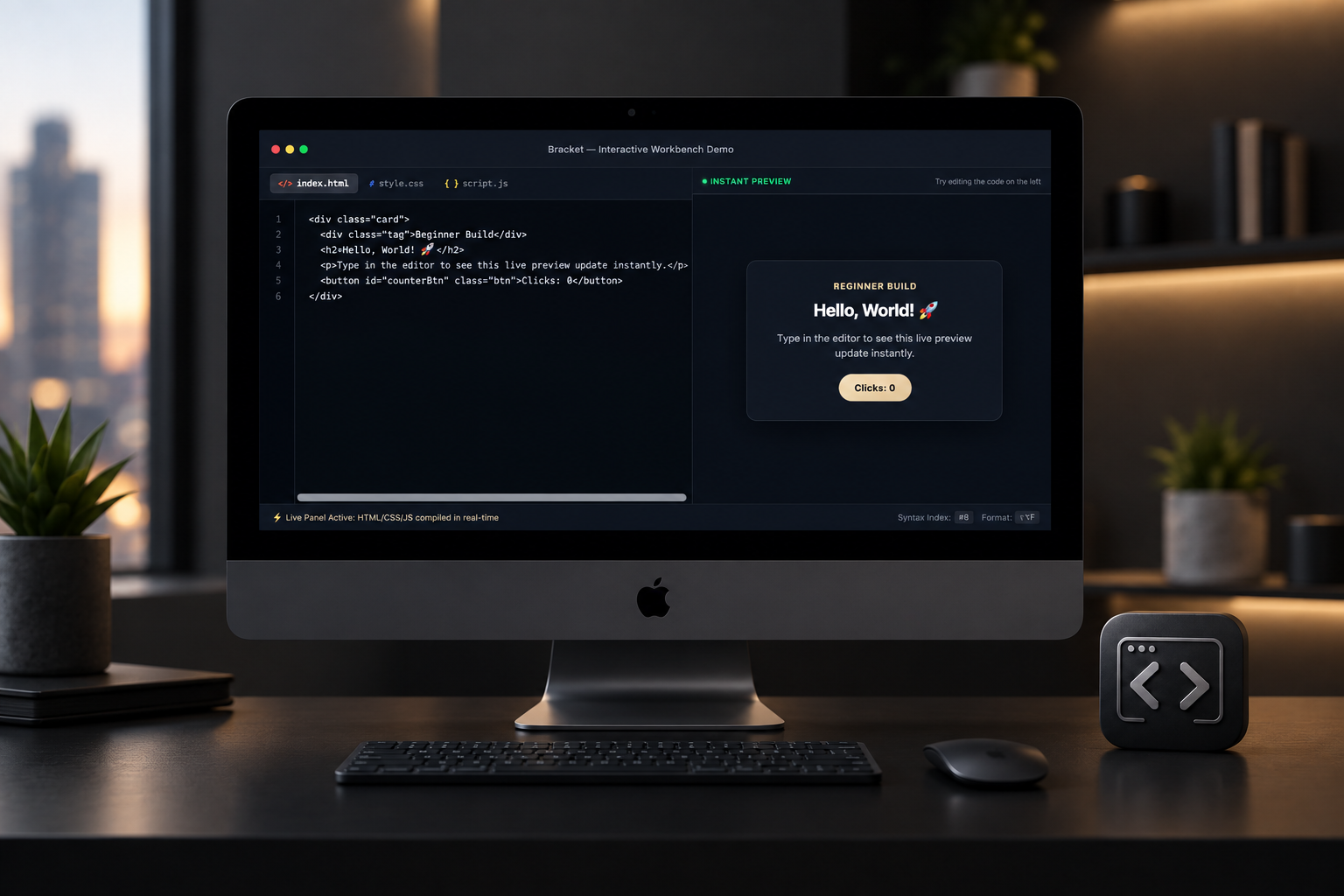 Bracket live code editor running on a desktop Mac